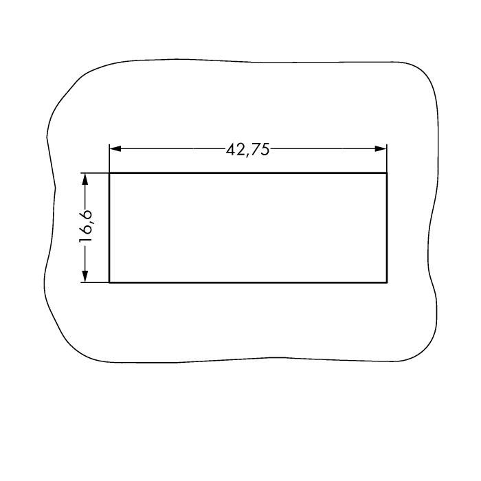 Rectangle measuring 42.75 cm x 16.6 cm, surrounded by an irregular line.