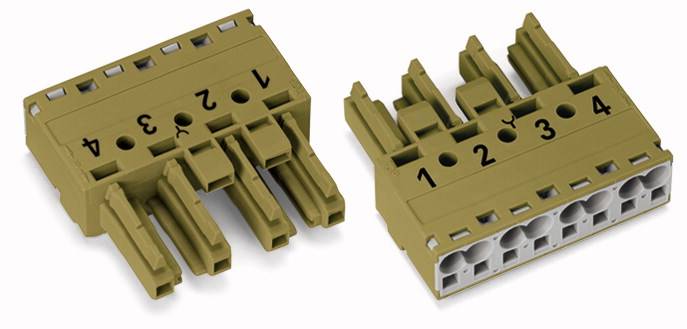 Two brown plastic connectors with numbered slots from 1 to 4, designed for use in electronic devices.