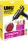 'UHU Glue Gun' packaging with an image of a glue gun and a decorated ball. Markings for 'creative XL' and '110°C'.