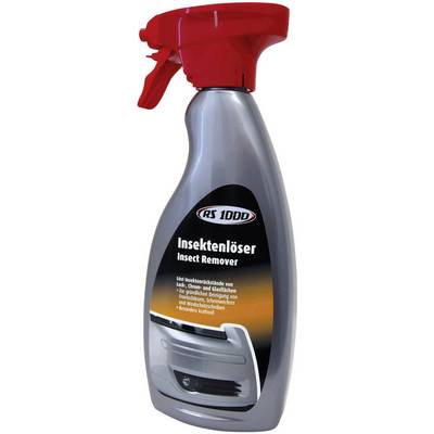 Spray bottle with a red cap and black label. Label text: 'Insect Remover - Dissolves Insect Residue from Paint, Chrome and Glass.'
