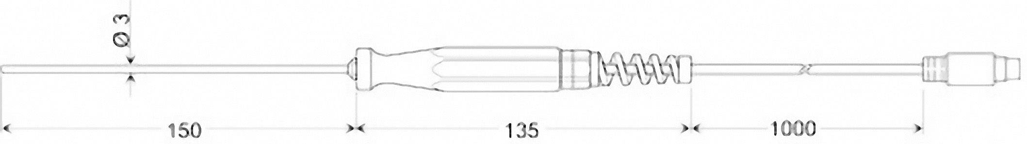 Technical drawing of an electrical cable with dimensions: 150 mm, 135 mm, 1000 mm. Cable diameter: 3 mm.