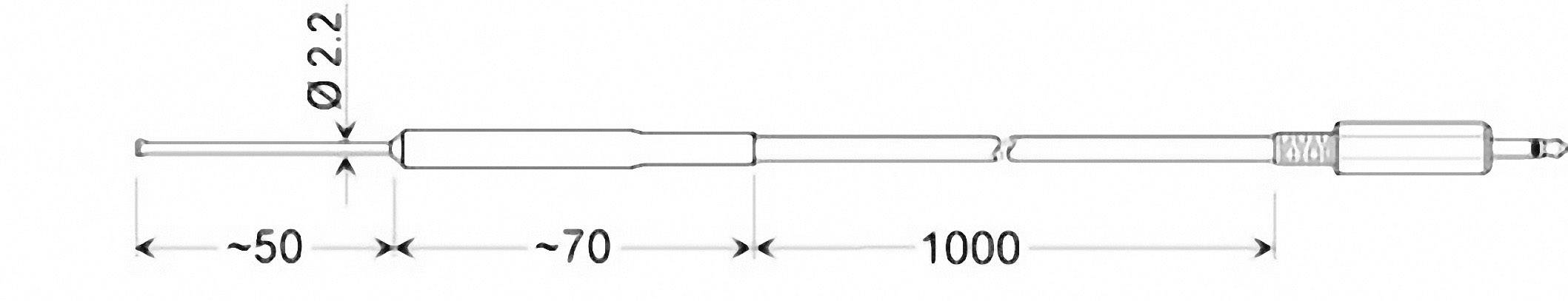 Technical drawing of a cylindrical cable with various sections, length specifications in millimetres: 50, 70, 1000.