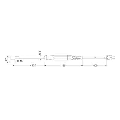 Technical drawing of an electrical plug with dimensions: total length 1287 mm, plug diameter 15 mm, housing 27 mm.