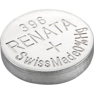 Round silver button cell with the inscription '396 Renata Swiss Made'.