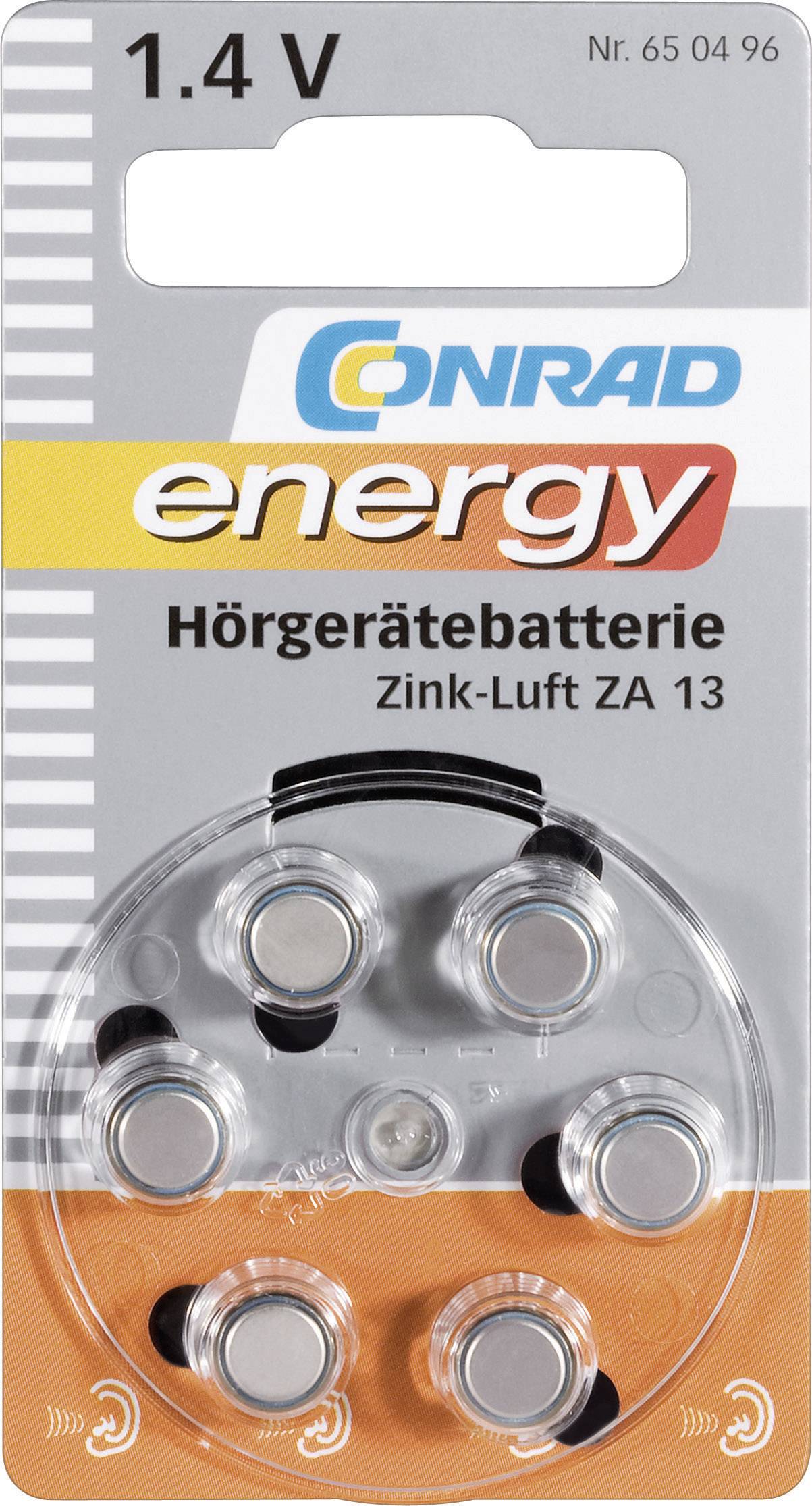 Image of Conrad energy Button cell ZA 13 1.4 V 6 pc(s) 280 mAh Zinc air