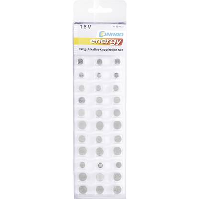 Conrad energy Button cell set every 3 x AG 1 (6.8 x 2.1 mm), AG 2 (7.9 x 2.6 mm), AG 3 (7.9 x 3.6 mm), AG 4 (6.7 x 2.4 m