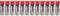Twelve AA alkaline batteries in a row, all with a red positive terminal and black body, marked with 'Cameron Alkaline Plus'.