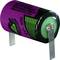Lilac battery with green cap, inscribed 'SIZE 1/4AA', with flat metal contacts. Warning: do not heat or dispose of in fire.