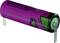 Lila nickel-metal hydride AA battery with connection tags, positive terminal marked, safety warnings and battery information printed.