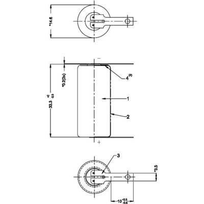 Technical drawing of a door fitting: Side and top view with dimensional specifications and annotations for mounting and size calculation.