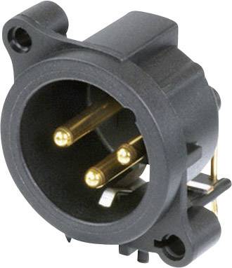 Black three-pole socket with gold contacts, suitable for professional audio and microphone cabling.