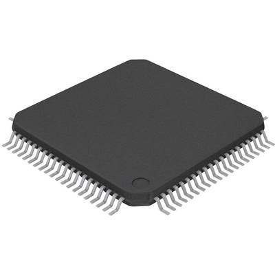 A black microchip with numerous silver connections on all sides, displayed against a white background.