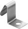 Stainless steel angle bracket with rounded edges and a hole for screw fixing. Suitable for construction attachments.