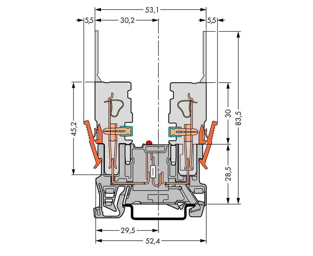Technical diagram showing a cross-section of a cooling profile with dimensions and various material layers.