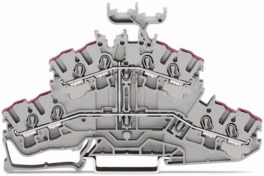 Grey electrical terminal housing with multiple connection terminals. Suitable for mounting on a DIN rail.