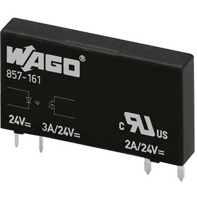 A black electrical module by WAGO with specifications: 24V, 3A/24V, 2A/24V, and certification symbols on the surface.