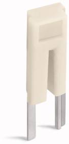 White electrical fuse insert with two metal pins, commonly used in electrical panels to provide overcurrent protection.