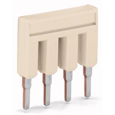 Electrical jumper connector with four metal rails. Connects circuit tracks in electrical applications. Plastic housing.