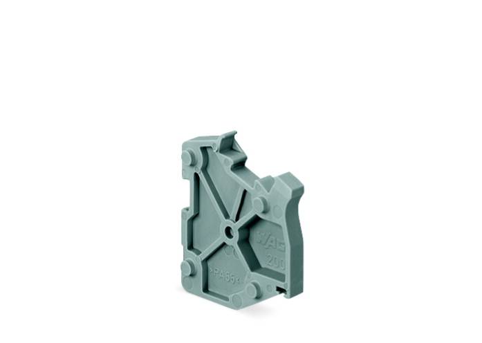 The image depicts a grey plastic component with a complex geometric shape that is potentially part of a mechanical system.