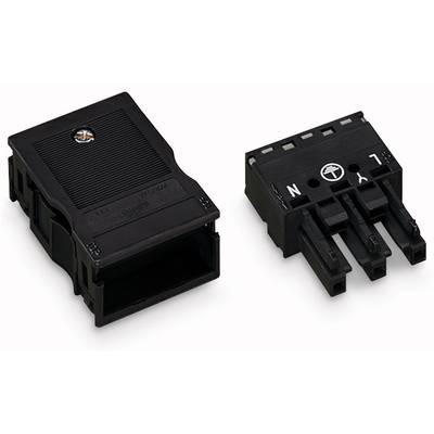 Two black, rectangular electrical connectors, the left one closed, the right one open, with letters 'N' and 'L' and an earthing symbol.