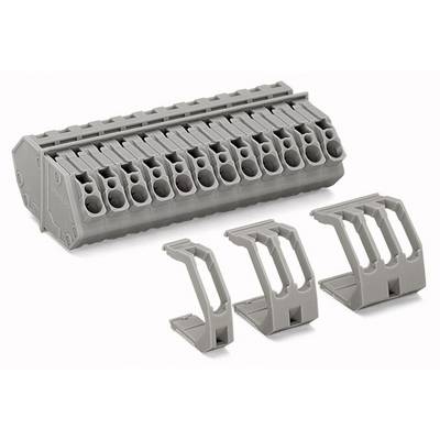 Grey component with multiple slots and three individual matching mountings on the right. Likely in an industrial context.