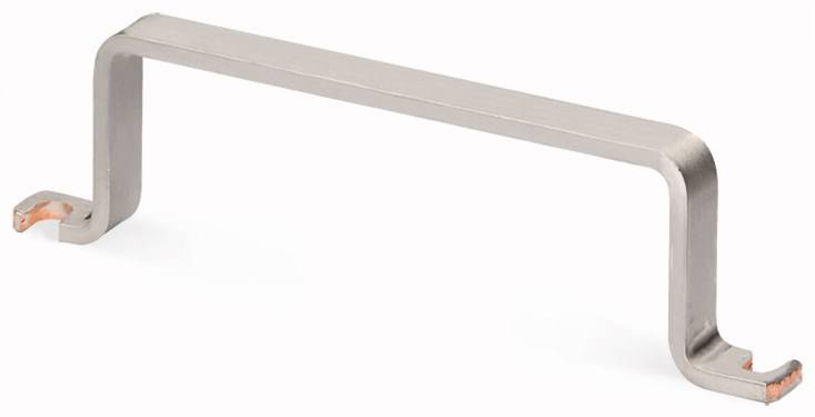 A metal handle with a square cross-section and two parallel curved ends.