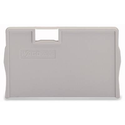 Grey cover plate with 'WAGO 2006' inscription, rectangular in shape, used for insulating or covering electrical connections.