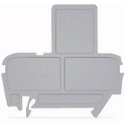 Grey plastic clip adapter with multiple connection options, central rectangular design, suitable for electrical installations.