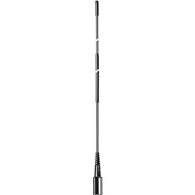A slender, modern microphone stand made of metal with graduated sections and a round base.
