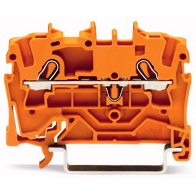 An orange electrical terminal enclosure with metal connections, used for electrical switchboards.