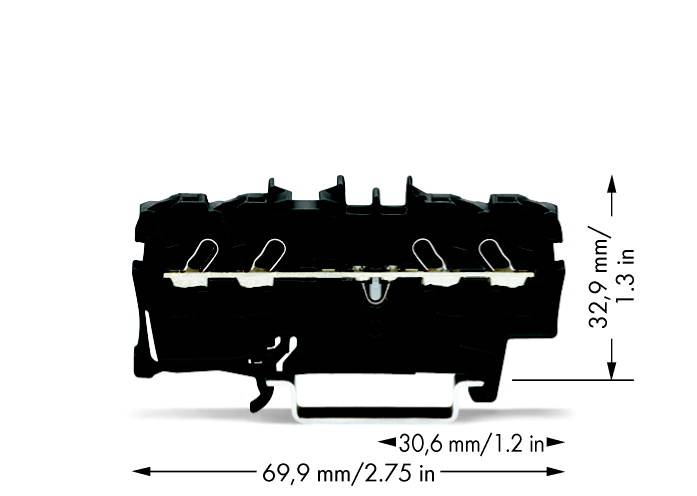 Black electronic component with dimensions 30.6 mm x 32.9 mm x 69.9 mm. Dimensions provided in millimetres and inches.