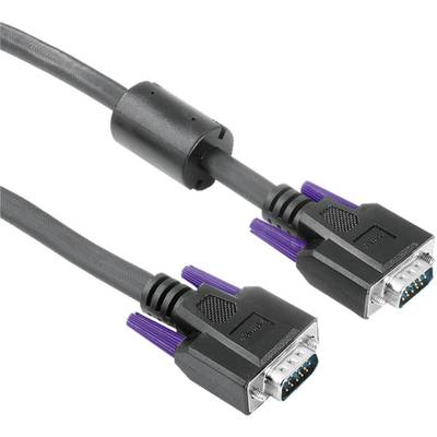 Hama VGA Cable VGA 15-pin plug, VGA 15-pin plug 5.00 m Black 41955 screwable, incl. ferrite core VGA cable
