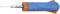 Blue and orange screwdriver, side view. The screwdriver has an ergonomic design and a metal blade.