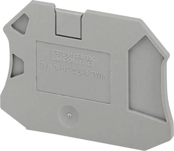 Grey plastic connector element with the inscription 'PHOENIX CONTACT Type D-UT 2.5-4 TWIN', used for electrical wiring.
