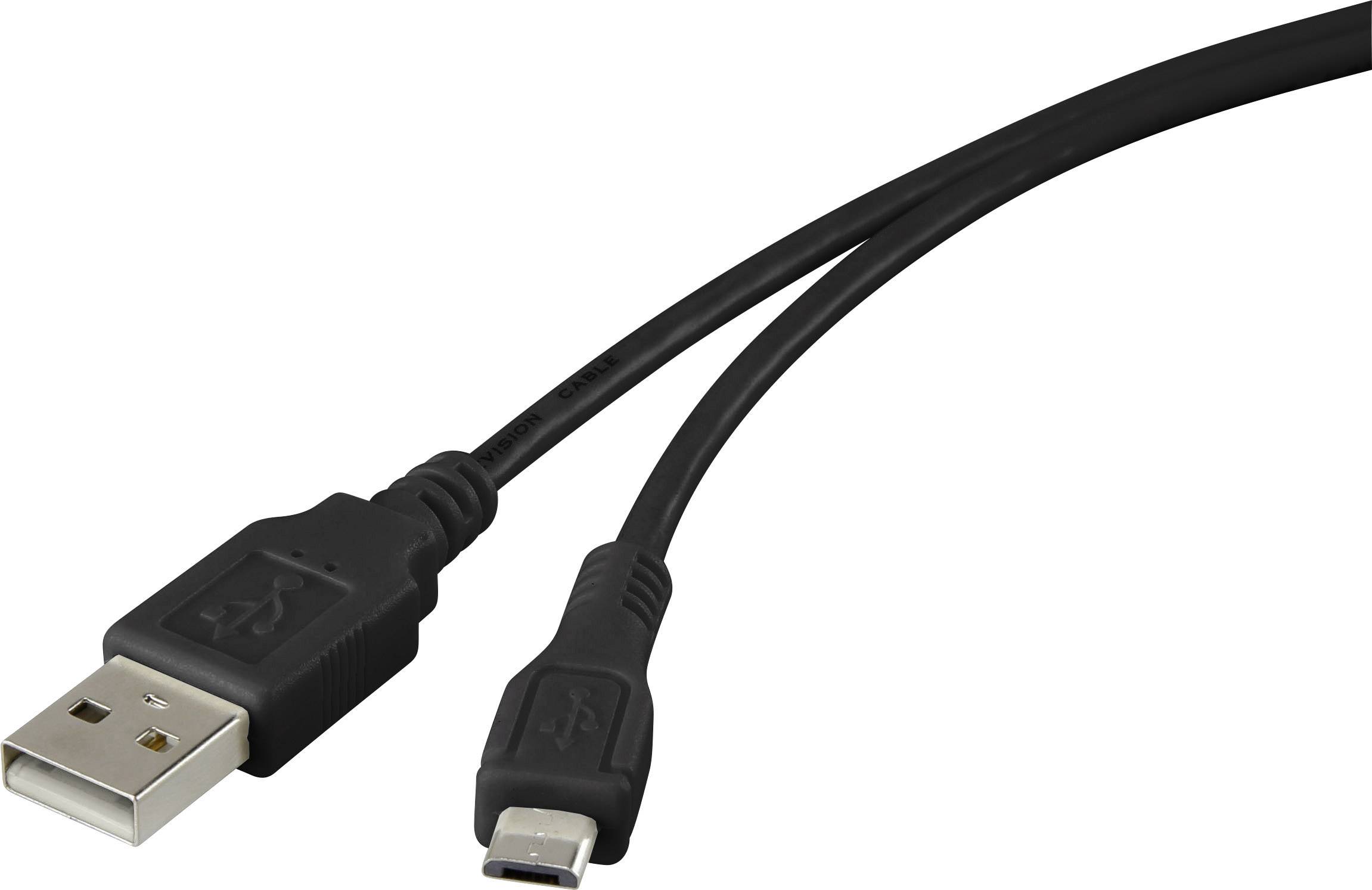 Renkforce USB cable USB 2.0 USBA plug, USB MicroB plug 1.00 m Black gold plated connectors RF