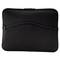 Black laptop bag with a zip closure at the top and a wave-shaped pocket at the front. Minimalist design, durable fabric.