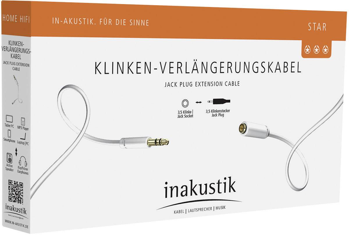 Inakustik 00310503 Jack Audio/phono Cable extension [1x Jack plug 3.5 mm - 1x Jack socket 3.5 mm] 3.00 m White gold plat-3