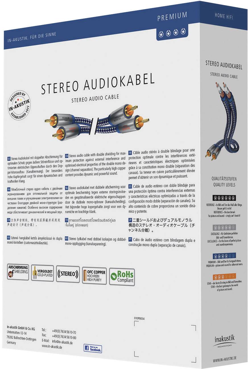 Inakustik 00404007 RCA Audio/phono Cable [2x RCA plug (phono) - 2x RCA plug (phono)] 0.75 m Blue, Silver gold plated con-2