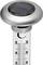 Silver pool thermometer with solar panel on top, vertical temperature scale from 0 to 50 degrees.