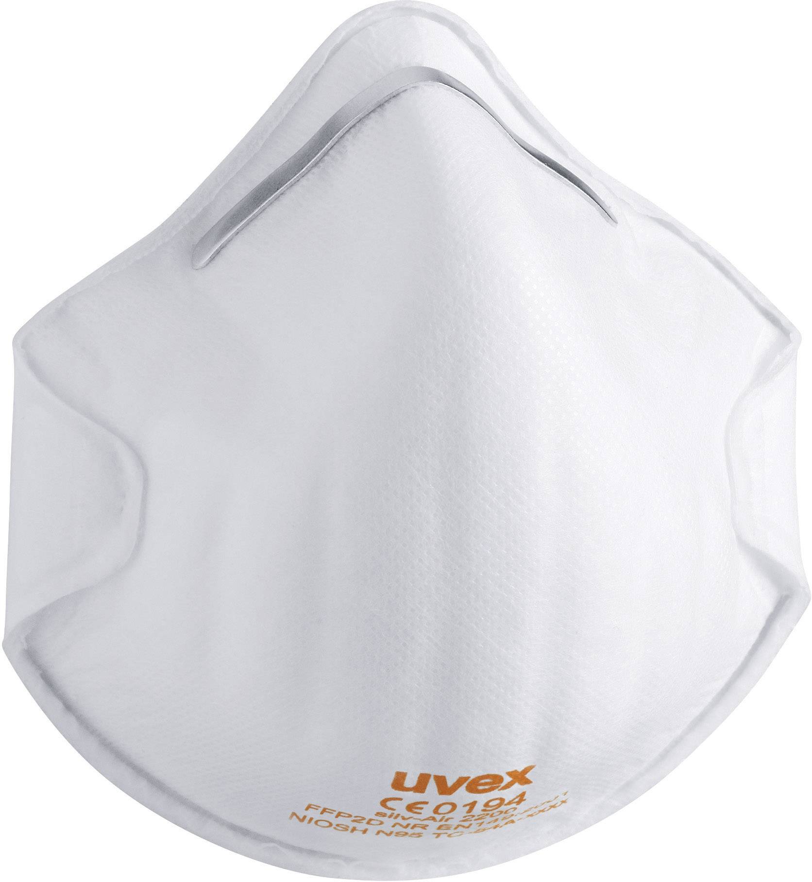 A white respiratory protective mask with the inscription 'uvex CE 0194'.