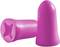 Two pink foam earplugs, one standing upright, the other lying flat. They are used to protect against noise.