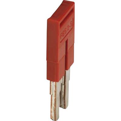 A red flat-pin adapter with two metal pins, commonly used for connecting electrical cables in electronic applications.