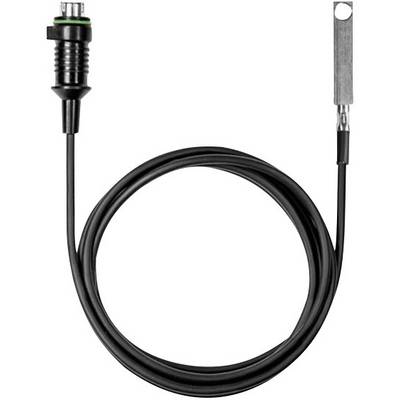 Black cable with rectangular metal end piece and connector, suitable for electrical device connection.