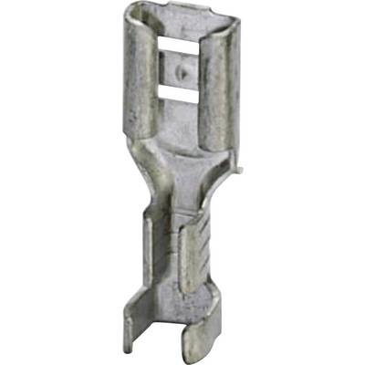 Metal clip, curved in shape with two openings at the top and bottom, used for securing cables or wires.