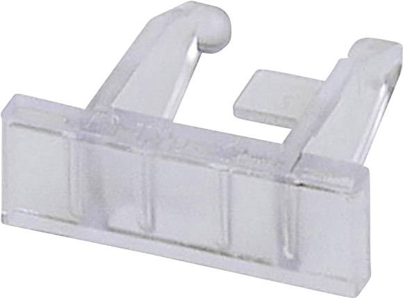 A transparent plastic clip that serves as a fastening element for cables or light objects.