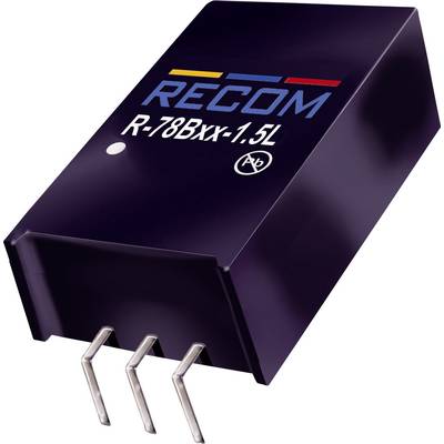 Pictured is an electronic component by RECOM, model R-78Bxx-1.5L, a step-down converter for voltage regulation.