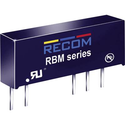 A rectangular, black electronic component with the inscription 'RECOM RBM series'. It has four metal pins for connection.