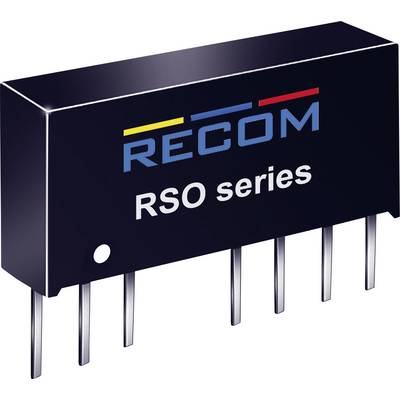 'Black electronic component with RECOM RSO series marking', with several pins protruding from the bottom.