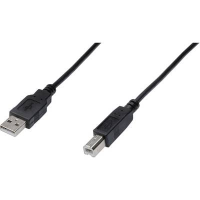 Two black USB cable plugs, with a USB-A plug on the left and a USB-B plug on the right, against a white background.