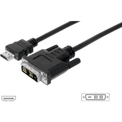Digitus HDMI / DVI Adapter cable HDMI-A plug, DVI-D 18+1-pin plug 5.00 m Black AK-330300-050-S screwable HDMI cable